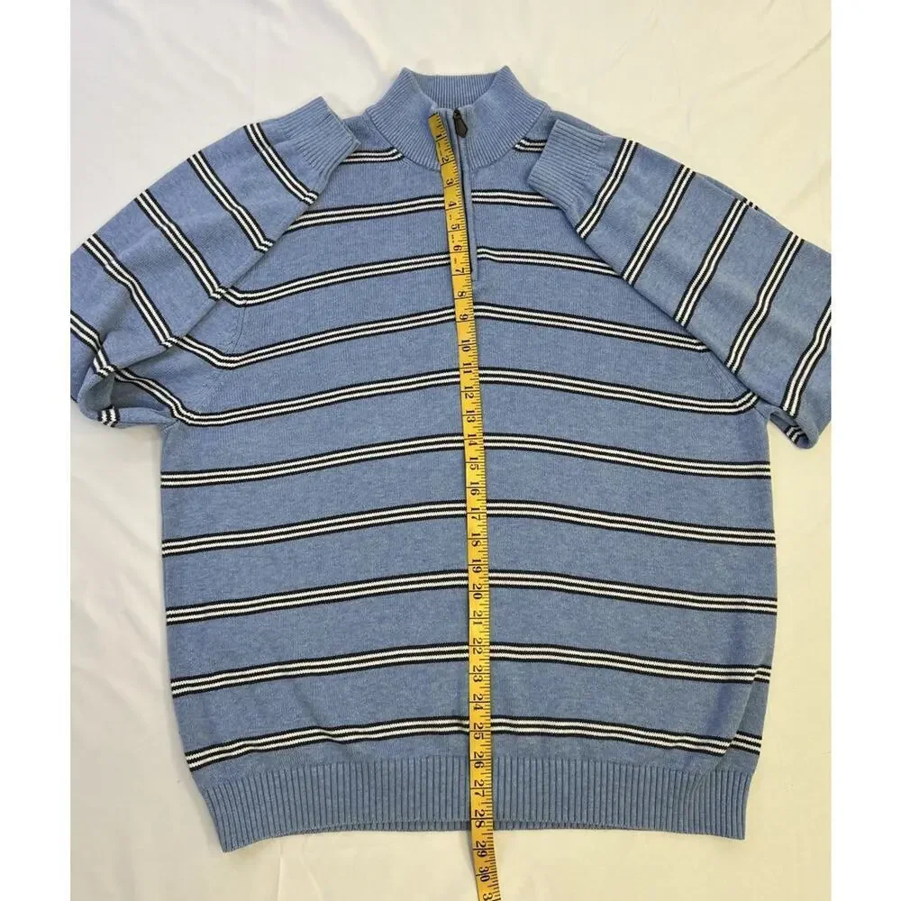Vintage Brooks Brothers Sweater Men XL 1/4 Zip Supima Cotton Blue Striped Preppy